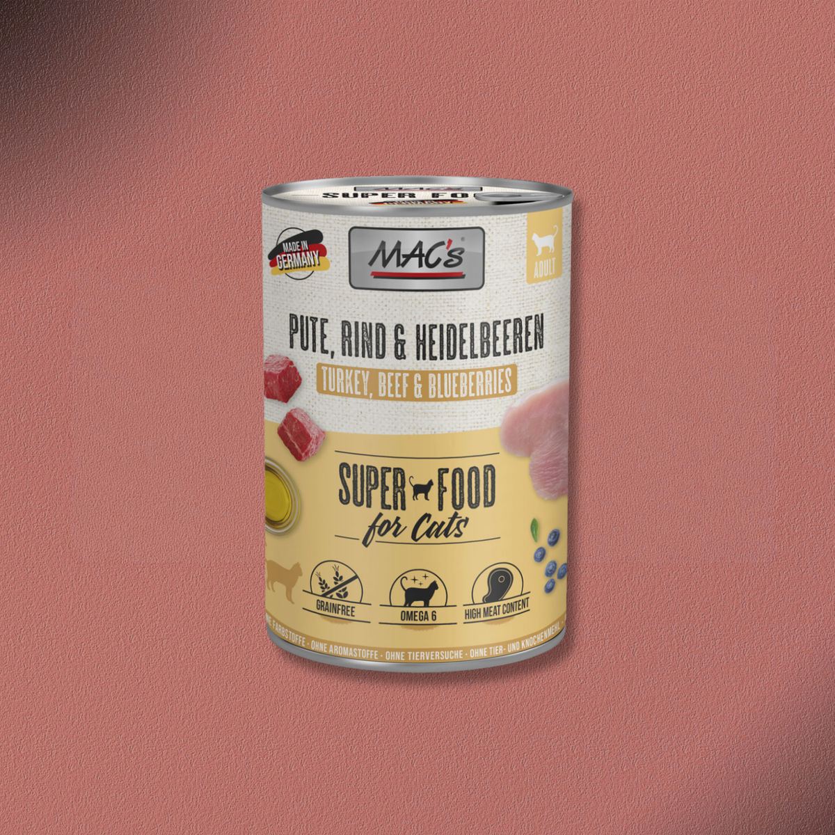 6x400g MAC's Cat Pute, Rind & Heidelbeeren