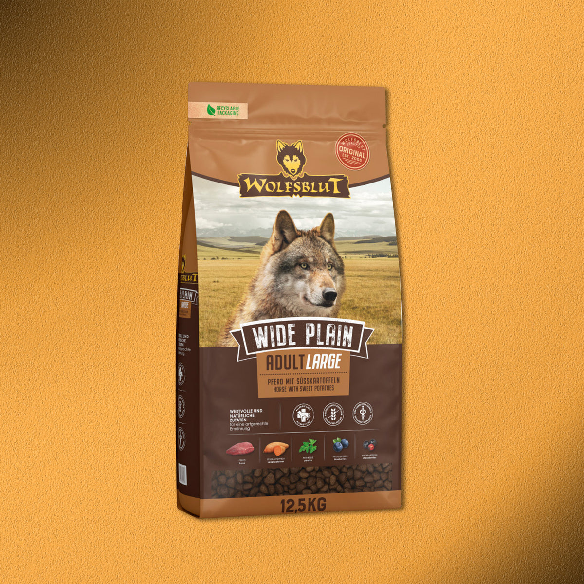12,5kg Wolfsblut Wide Plain Adult Large Breed Trockenfutter - Pferd mit Süßkartoffeln