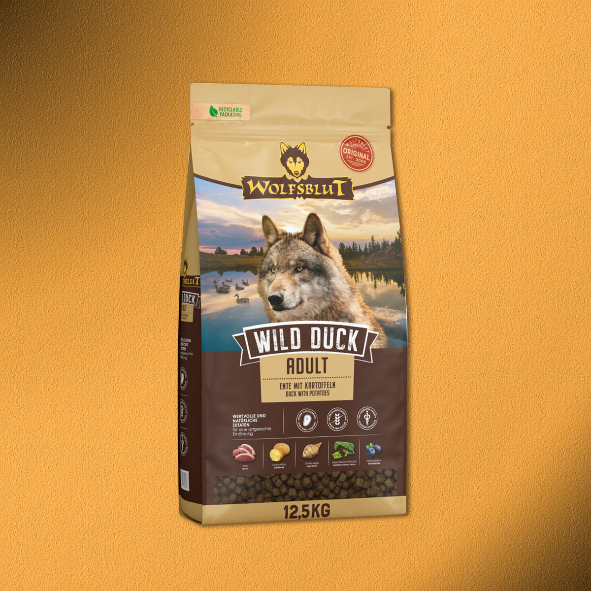 12,5kg Wolfsblut Wild Duck Adult – Ente mit Kartoffeln