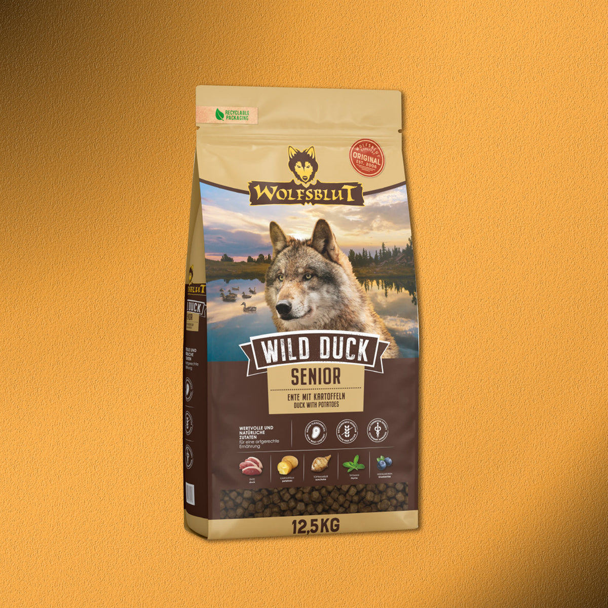 12,5kg Wolfsblut Wild Duck Senior – Ente mit Kartoffeln