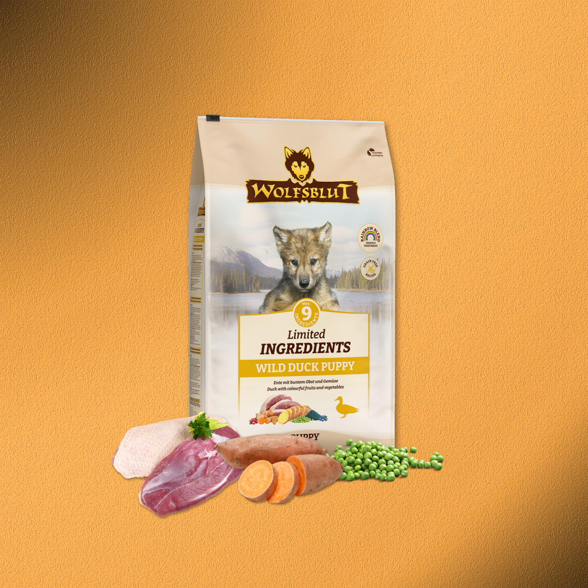 9kg Wolfsblut Puppy Limited INGREDIENTS Wild Duck - Ente und Süßkartoffel