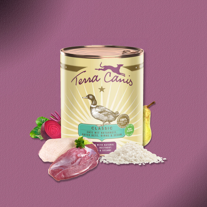 6x800g Terra Canis Classic - Ente mit Naturreis, Roter Bete, Birne und Sesam