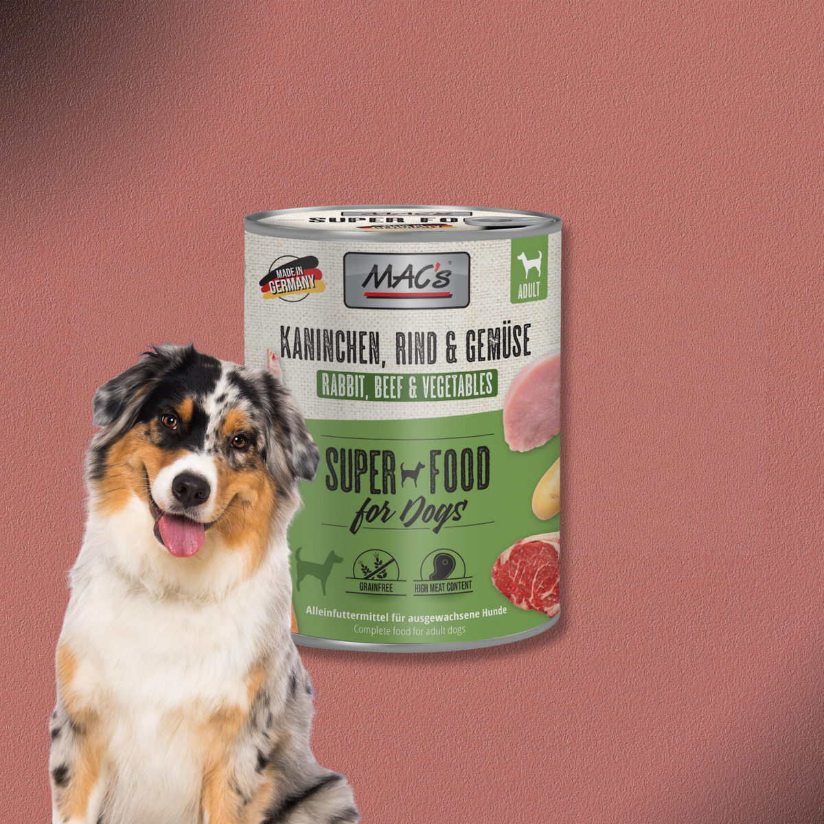 6 x 800g MAC's Dog Kaninchen, Rind & Gemüse