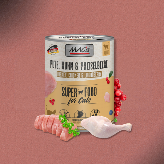6x800g MAC's Cat Pute, Huhn & Preiselbeere