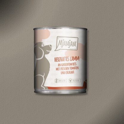 6x800g MjAMjAM Dog -  Leckere Mahlzeiten - Herzhaftes Lamm an gekochtem Reis mit frischen Tomaten
