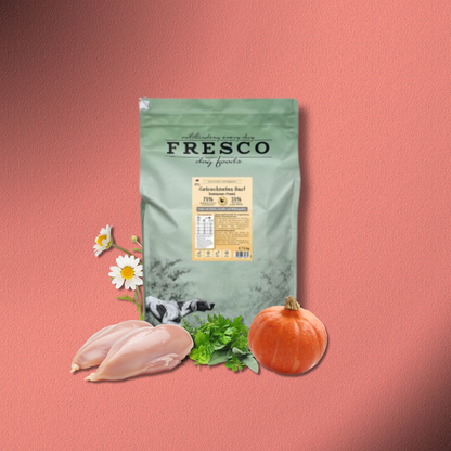 5kg Fresco TrockenBarf Senioren-Menü Huhn mit Kürbis, Kamille, Blütenpollen und Gesundheitskräutern