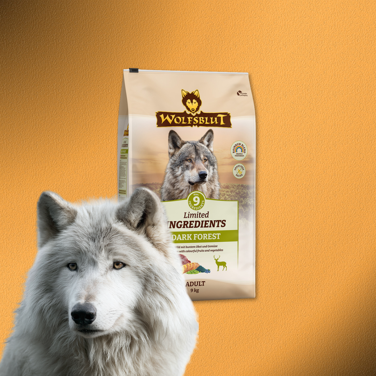 9kg Wolfsblut Adult Limited INGREDIENTS Dark Forest - Wild und Süßkartoffel
