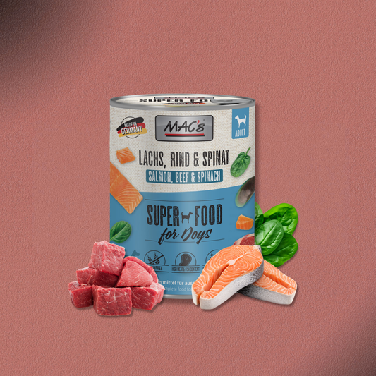 6 x 800g MAC's Dog Lachs, Rind & Spinat