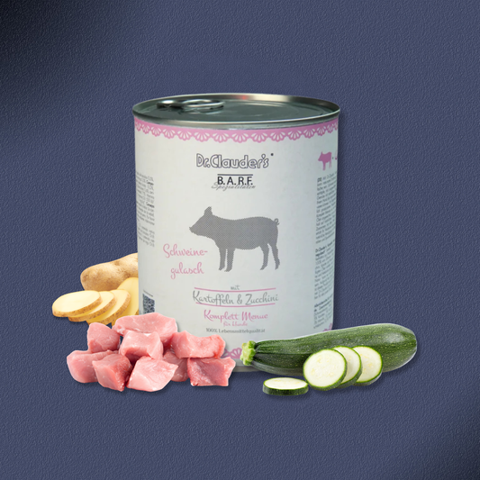 30x800g Dr.Clauder's B.A.R.F. Komplett Menue Schweinegulasch