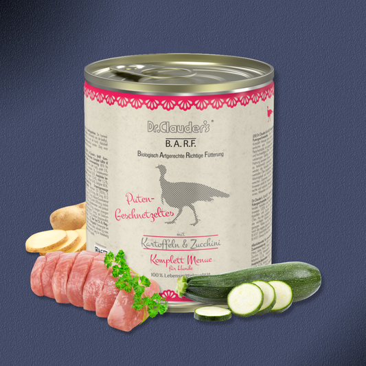 30x800g Dr.Clauder's B.A.R.F. Komplett Menue Putengeschnetzeltes