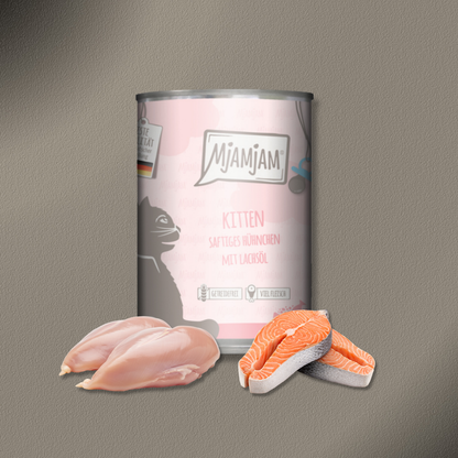 36x400g MjAMjAM  Cat - Kitten saftiges Hühnchen mit Lachsöl