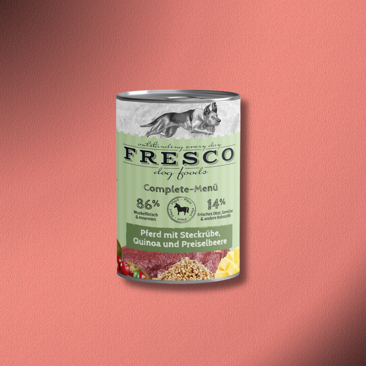 12x400g Fresco Complete Menü Pferd mit Steckrübe, Quinoa und Preiselbeeren