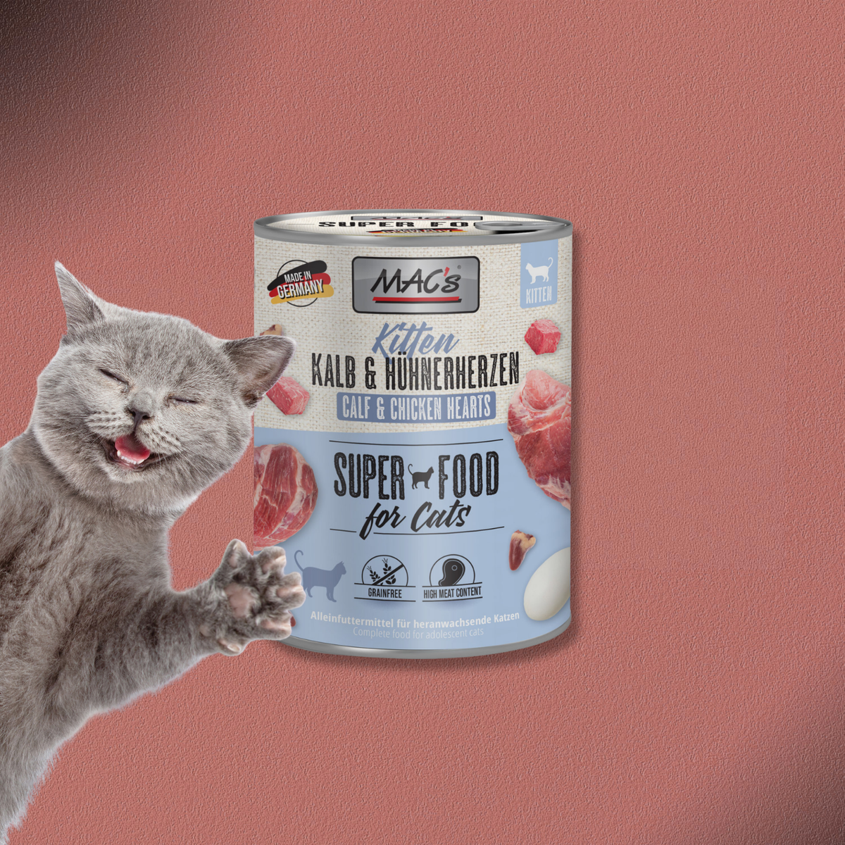 6x800g MAC's Cat Kitten Kalb & Hühnerherzen