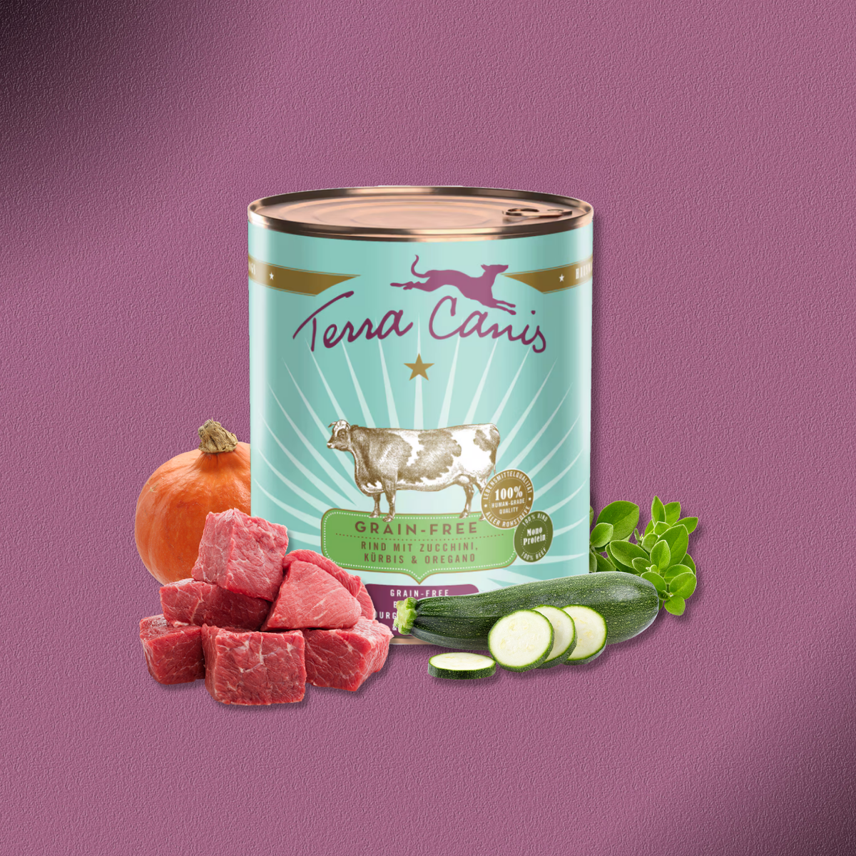 6x800g Terra Canis Grain-Free - Rind mit Zucchini, Kürbis & Oregano