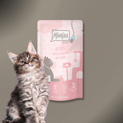 36x125g MjAMjAM - Quetschie Kitten saftiges Hühnchen mit Lachsöl