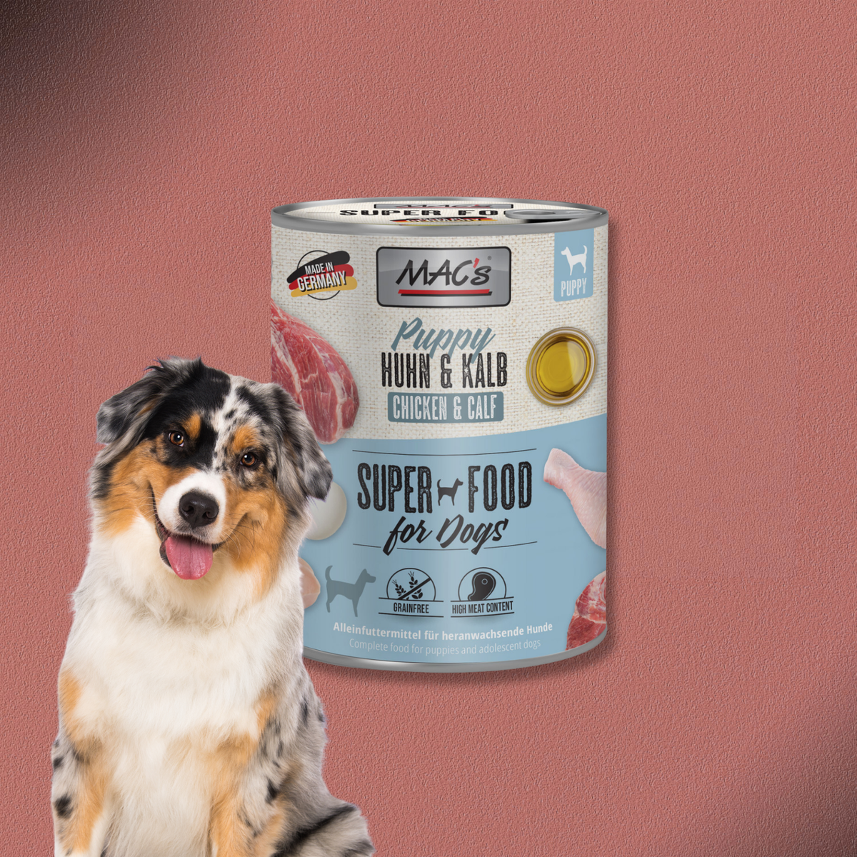 6 x 800g MAC's Dog Puppy Huhn & Kalb