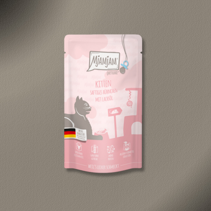 36x125g MjAMjAM - Quetschie Kitten saftiges Hühnchen mit Lachsöl