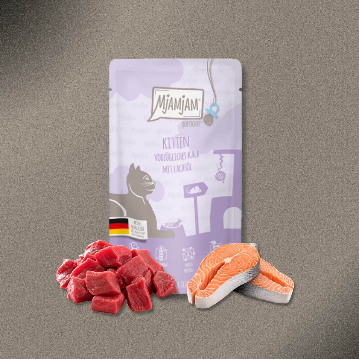 36x125g MjAMjAM - Quetschie Kitten vorzügliches Kalb mit Lachsöl