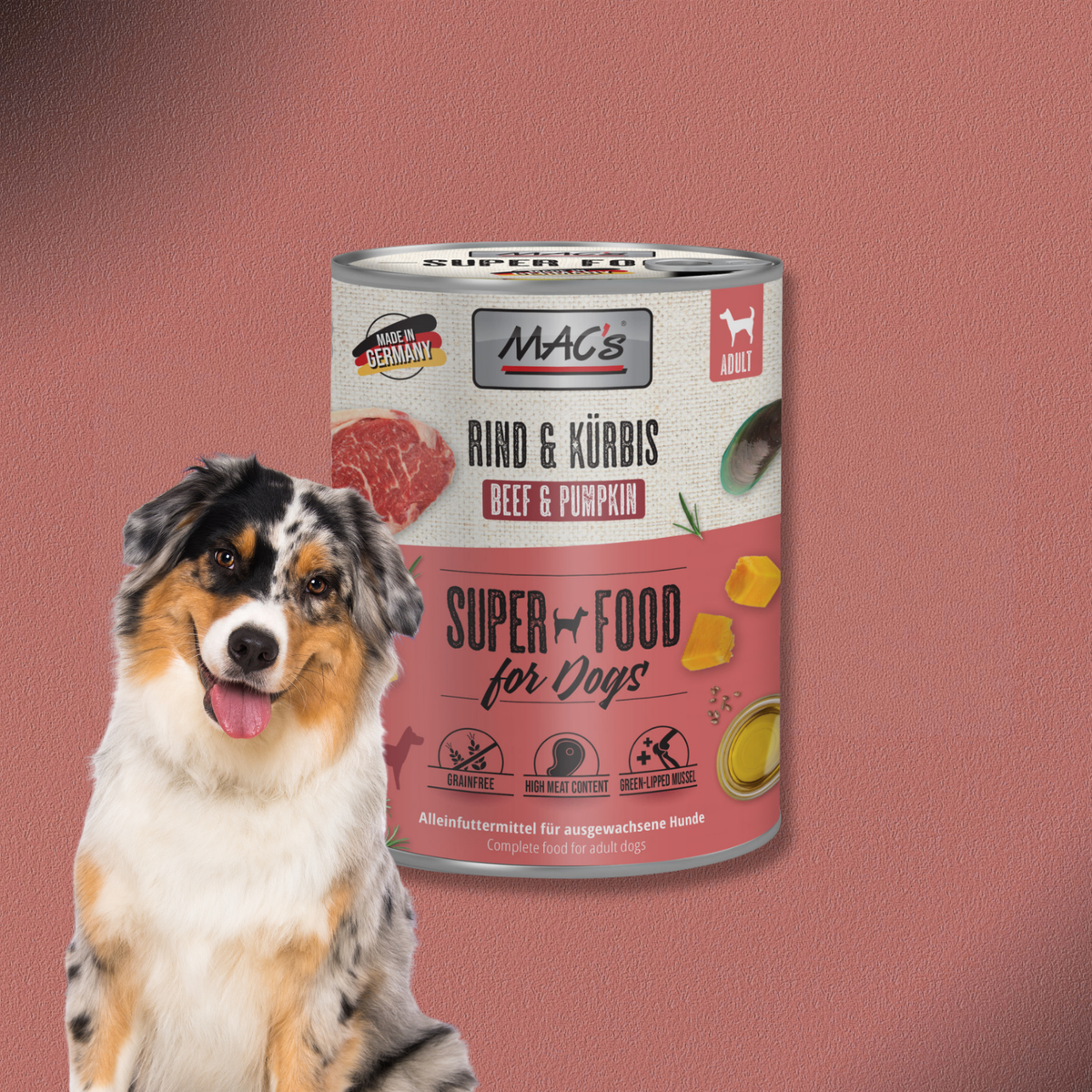6 x 800g MAC's Dog Rind & Kürbis