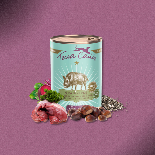 6x400g Terra Canis Grainfree Wildschwein mit Roter Bete, Kastanie und Chiasamen