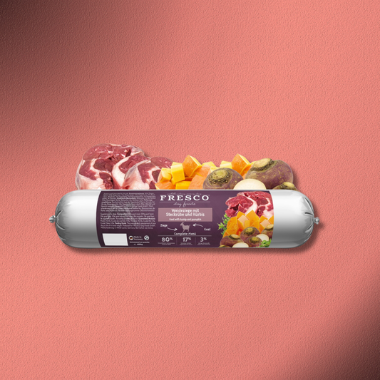 5x400g Fresco BarfWurst Weideziege mit Steckrübe und Kürbis
