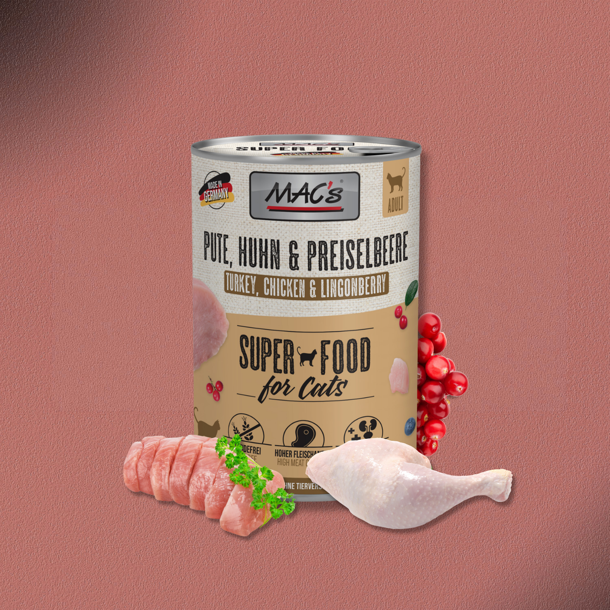 6x400g MAC's Cat Pute, Huhn & Preiselbeere