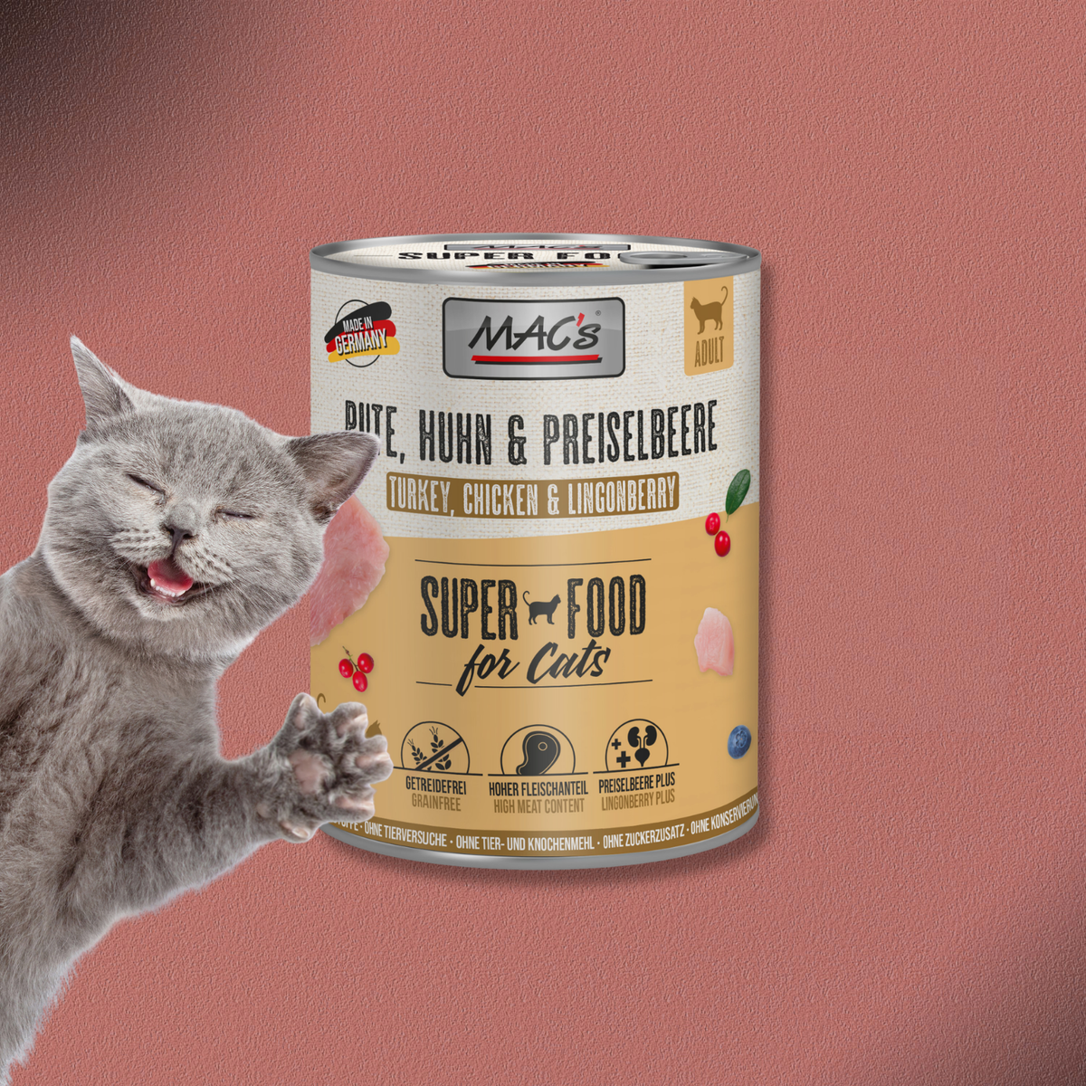 6x800g MAC's Cat Pute, Rind & Heidelbeeren