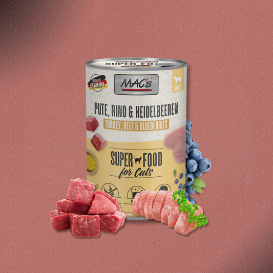 6x400g MAC's Cat Pute, Rind & Heidelbeeren