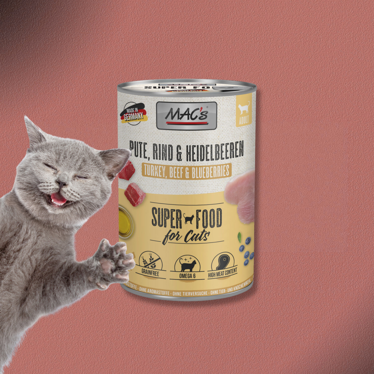 6x400g MAC's Cat Pute, Rind & Heidelbeeren