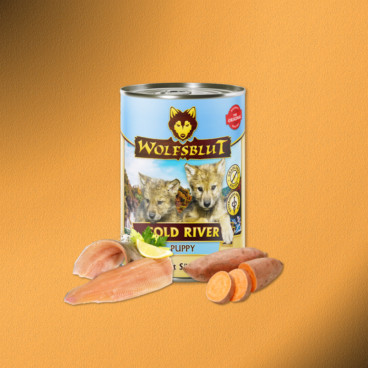 6 x 395g Wolfsblut Puppy Cold River - Forelle mit Süßkartoffeln