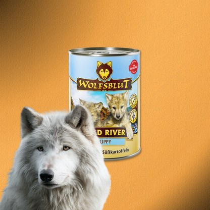6 x 395g Wolfsblut Puppy Cold River - Forelle mit Süßkartoffeln