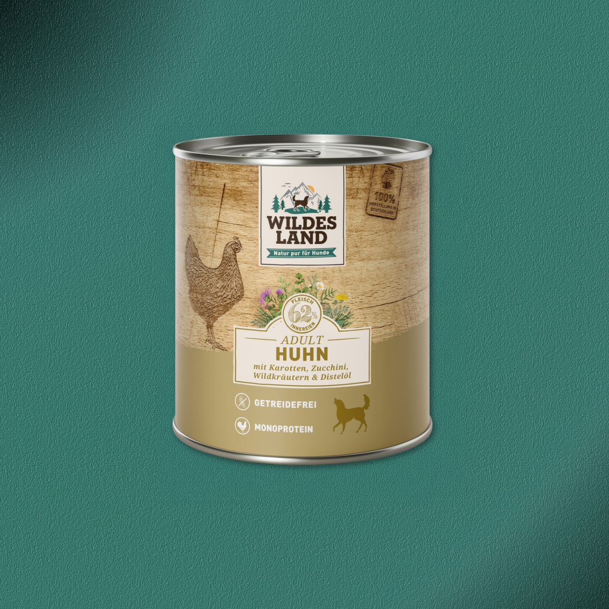30x800g Wildes Land Adult Huhn mit Karotten, Zucchini, Wildkräutern & Distelöl