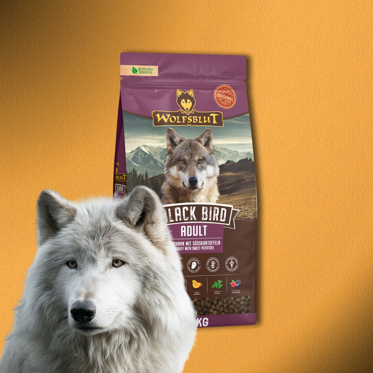 12,5kg Wolfsblut Black Bird Adult – Truthahn mit Süßkartoffeln, Trockenfutter