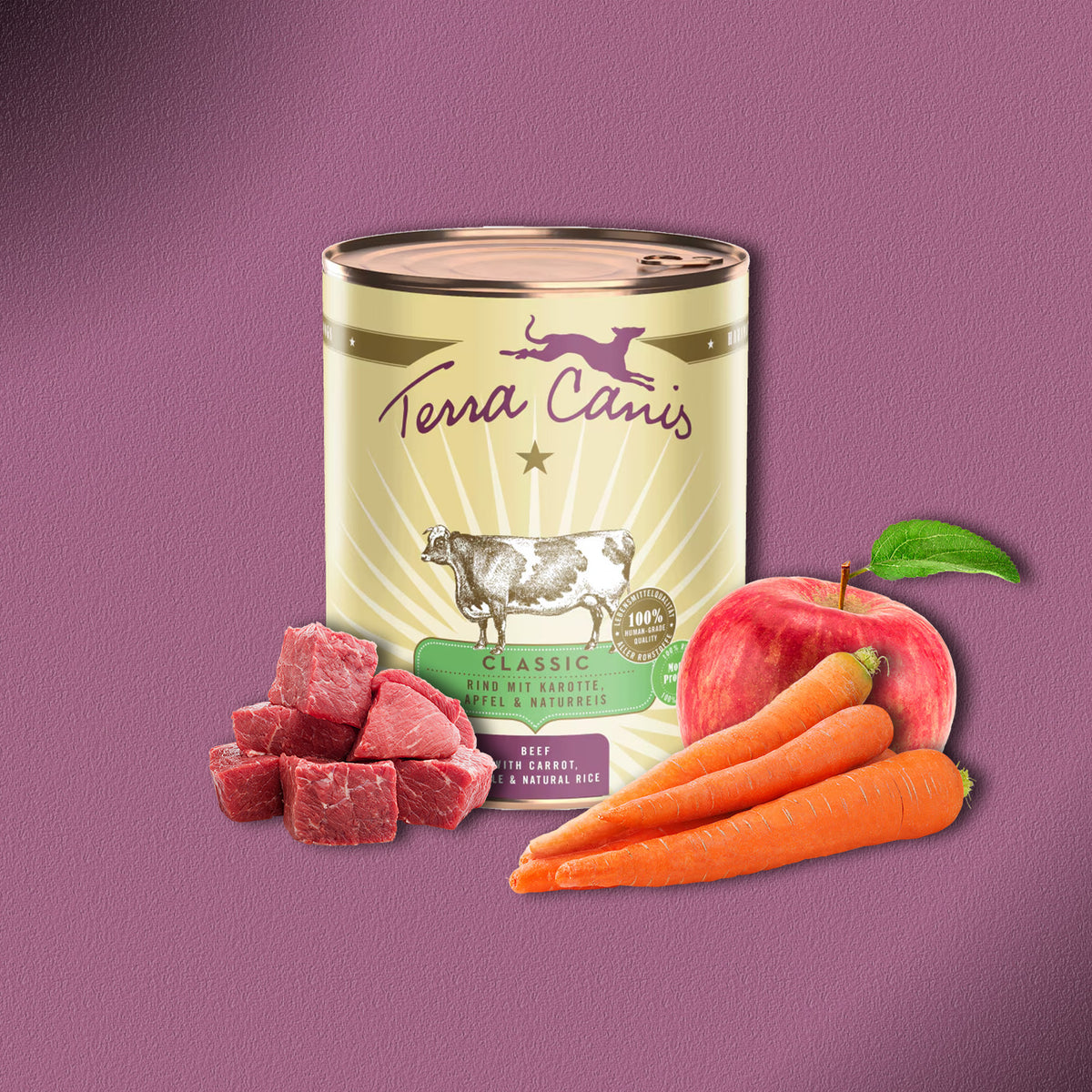 6x400g Terra Canis Rind mit Karotte, Apfel & Naturreis