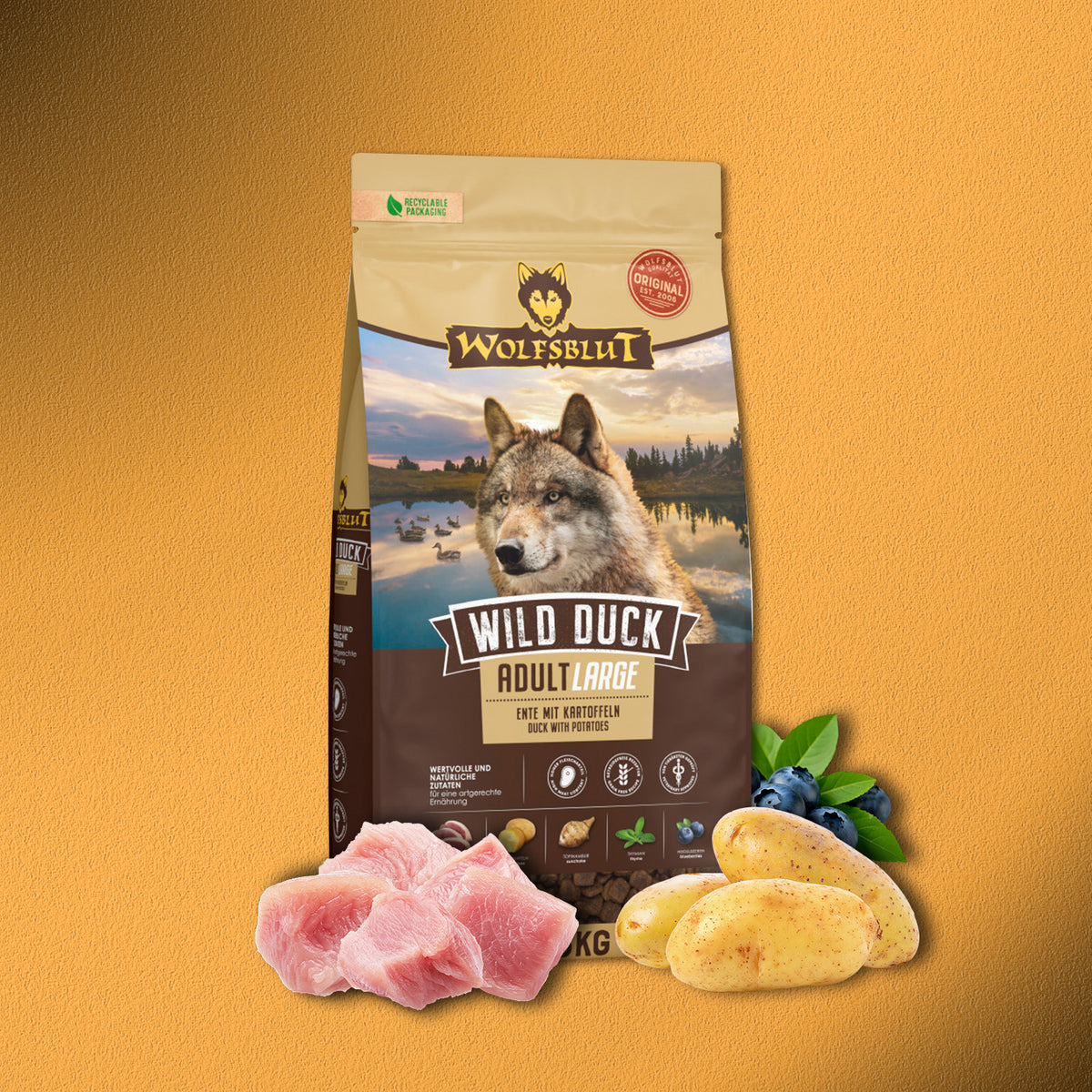 12,5kg Wolfsblut Wild Duck Adult Large – Ente mit Kartoffeln