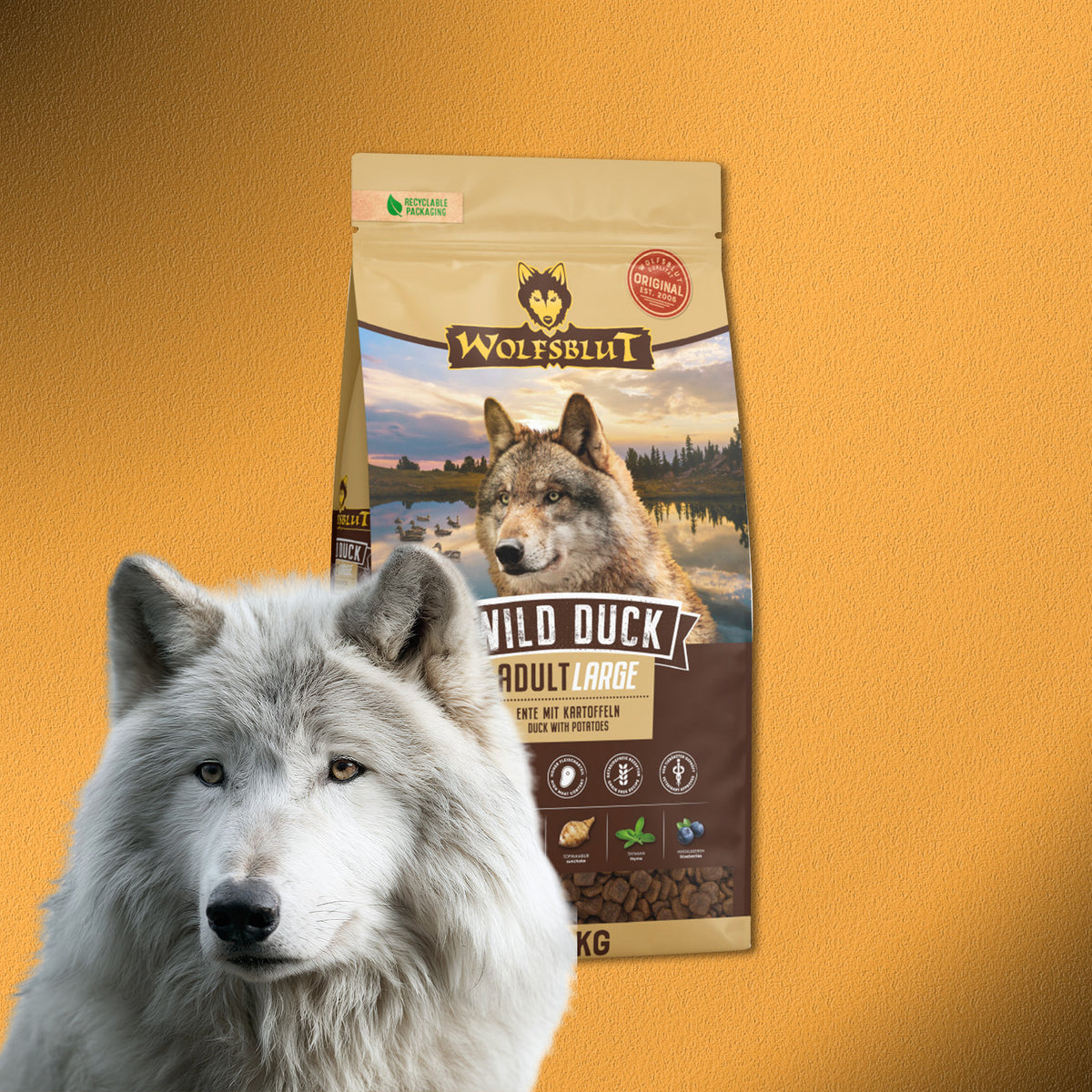 12,5kg Wolfsblut Wild Duck Adult Large – Ente mit Kartoffeln